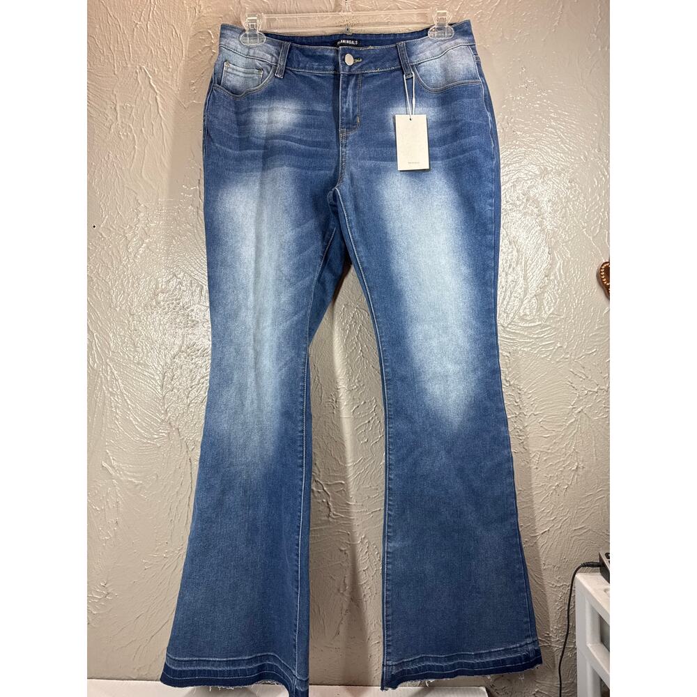 Flamingals Jeans Curvy Fit Wide Leg Mid Rise Medium Wash Womens‎ Size XL NWT